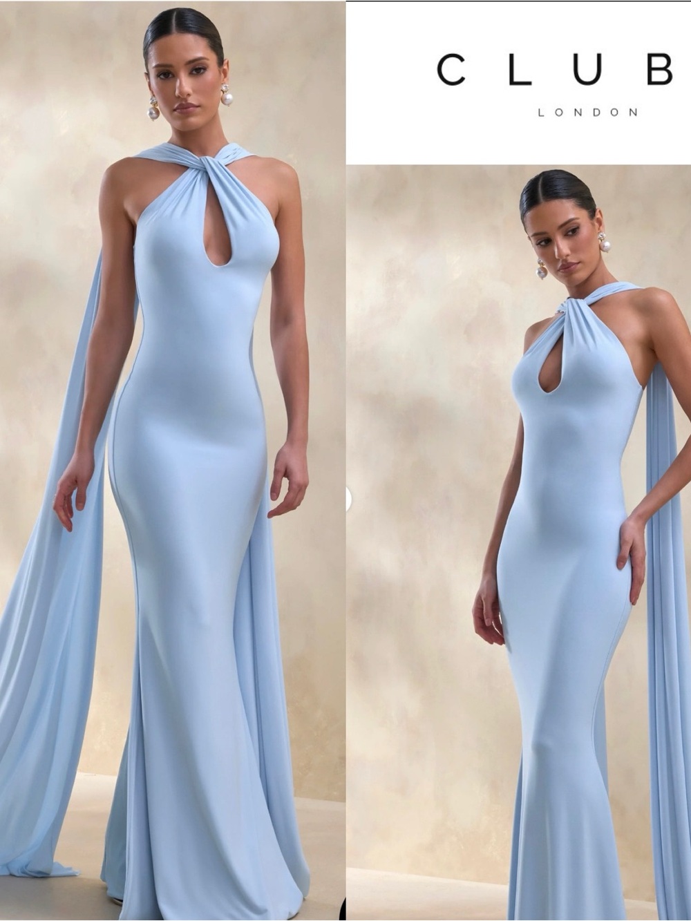 Club L London Pale Blue Twist-Halter Maxi Gown